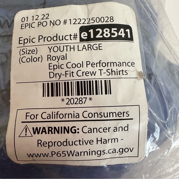 EPICool Kids Performance Dry-Fit Fresh Odor Control Crew T-Shirt Blue Youth L - Picture 5 of 5